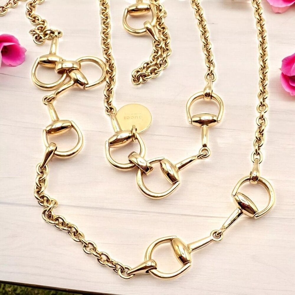 Rare! Authentic Gucci 18k Yellow Gold Horsebit 34.5" Long Chain Sautoir Necklace - Picture 2 of 11